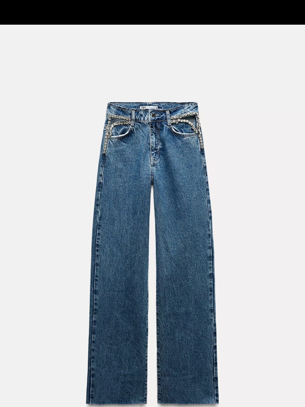 Zara Blue Wide-Leg Jeans with Pearl Embellished Waist